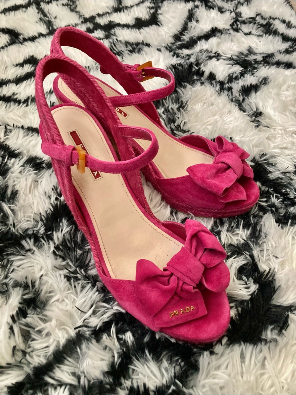 Prada Hot Pink Suede Bow Slingback Heels - Picture 5 of 9
